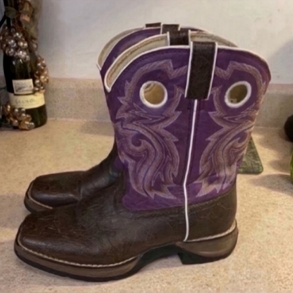 Like New Gorgeous Durango Purple and Brown Leather Cowgirl Boots